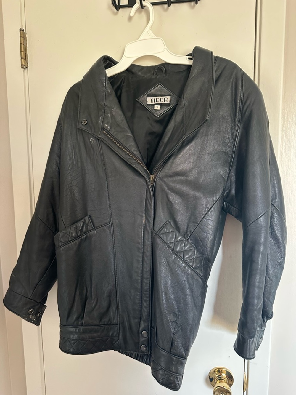 Tibor Black Leather Jacket - Women's Quilted Panel Design